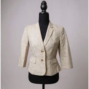 Ann Taylor Beige Cotton Linen Blend 3/4 sleeve Jacket Blazer Size 2P $160